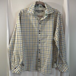 English Laundry John Lennon Button Down Shirt L 100% Cotton Blue Yellow Imagine